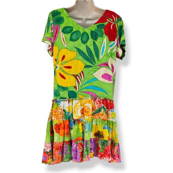 Jams World Shangri-La Tropical Floral Rayon Dress Small Made in Hawaii - Picture 2 of 7